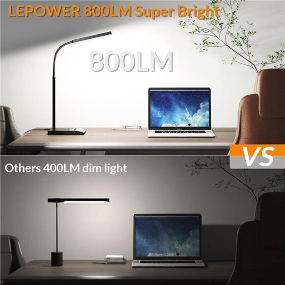 LED Desk Lamp, 800LM for Home Office, 12W Reading , Eye-Caring Desk Light, Touch - Picture 3 of 7